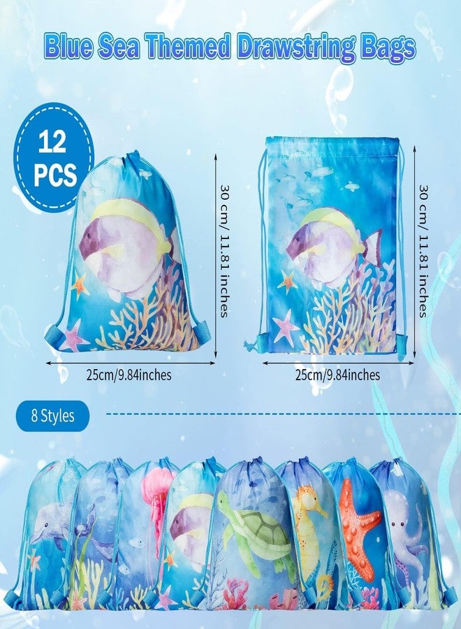 Clabby 12 Pcs Under the Sea Party Favors Bags Drawstring Ocean Theme Backpack Under the Sea Party Favors Supplies Fish Goodie Gift Bags Birthday Decorations - Image 2